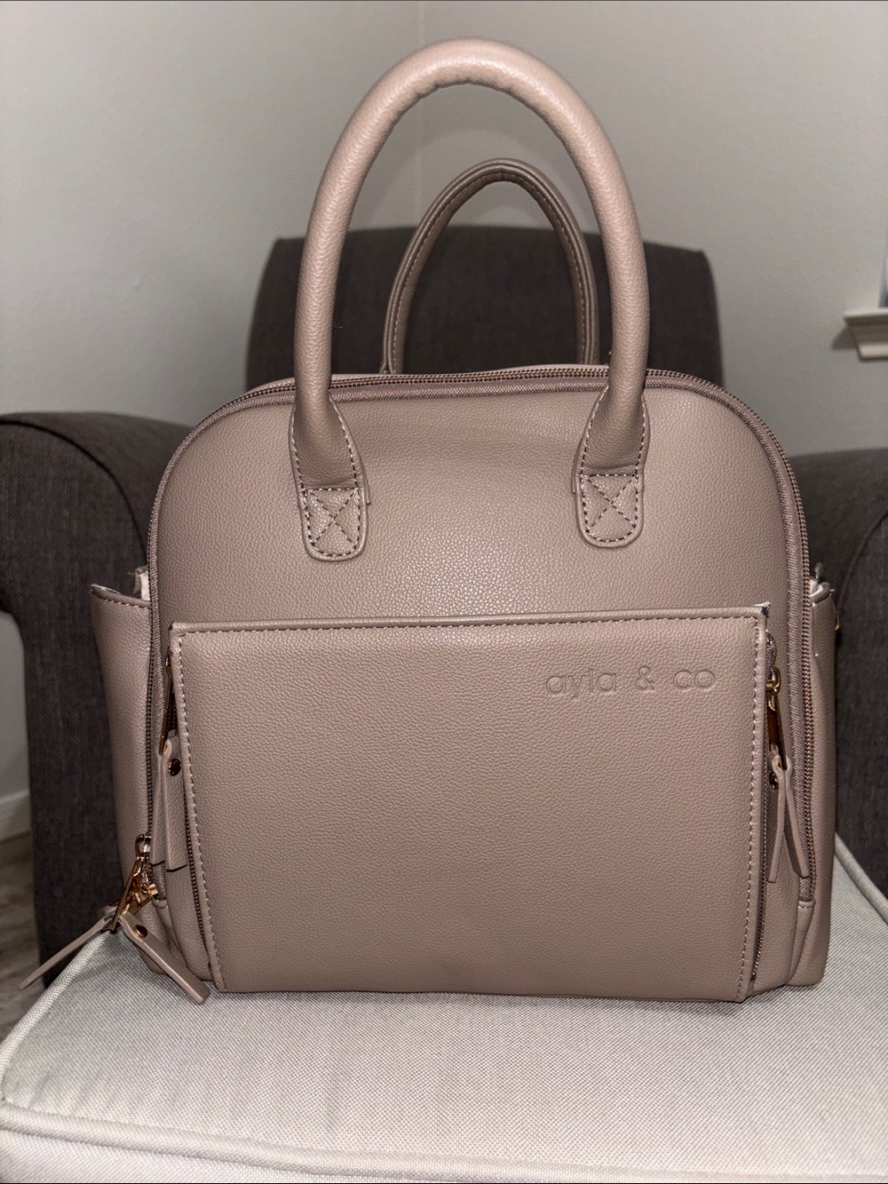 Ayla & Co Mini Diaper Bag in Pebble Backpack and Crossbody